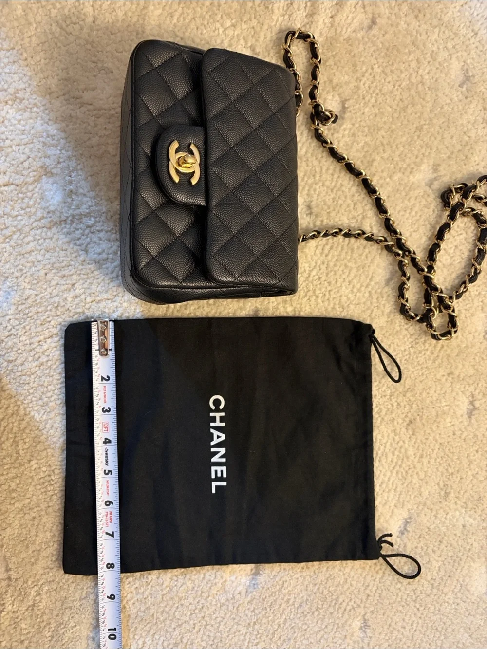 CHANEL Black Drawstring Dust Bag with White Logo
